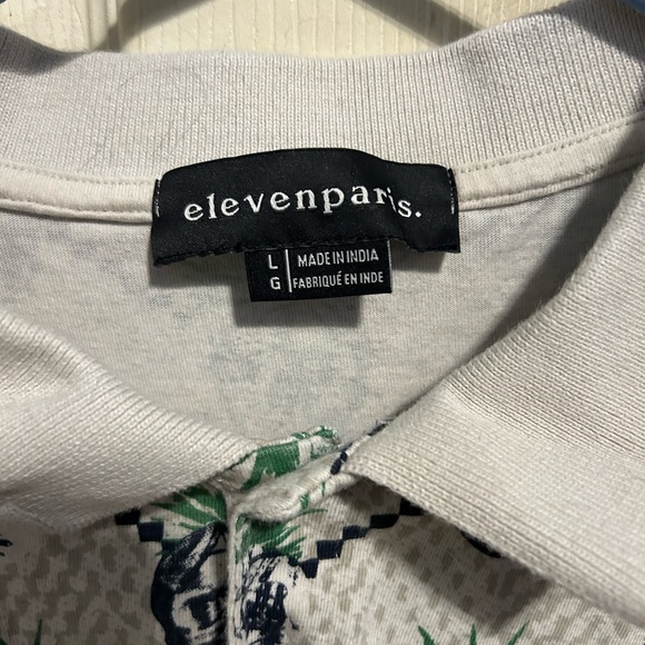 Eleven Paris men’s skull/pineapple collar shirt. Men’s L. Buttons at neck. Used - Picture 5 of 6